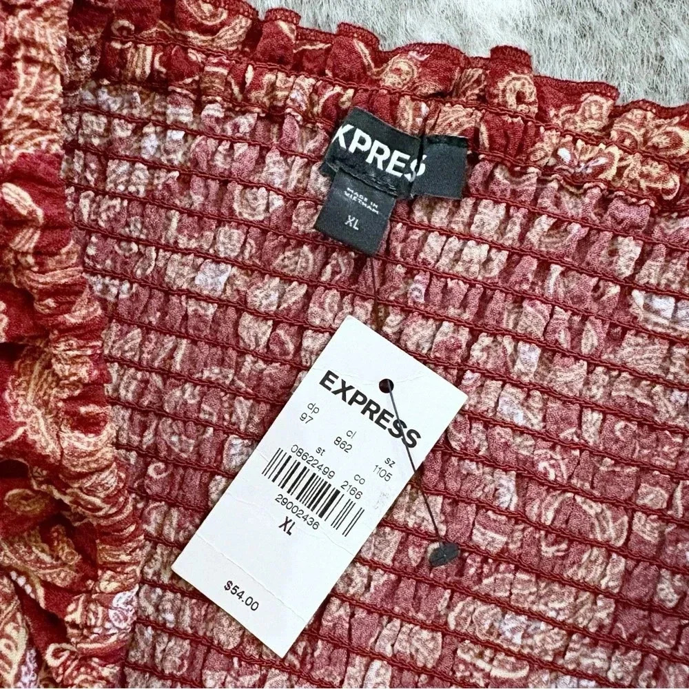 NWT Express Paisley Puff Sleeve Smocked Crop Top - Picture 6 of 11